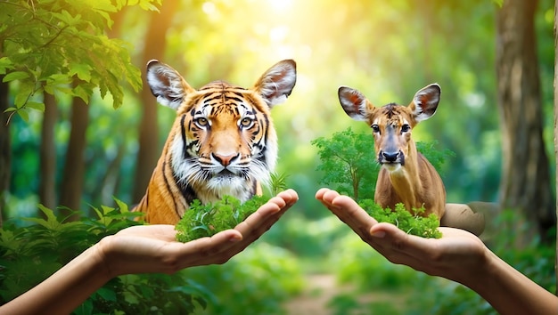 Wildlife reserve tiger Deer Global warming Food Loaf Ecology Human hands