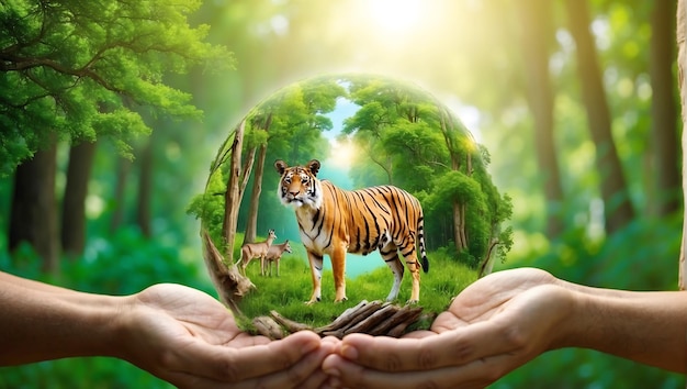 Wildlife reserve tiger Deer Global warming Food Loaf Ecology Human hands