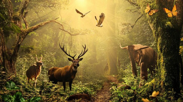 Photo wildlife roaming in protected forest symbolizing conservation efforts