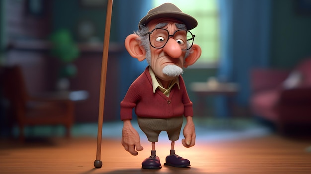 Will is a short and rugged elderly man with a walking cane from the 1950's grumpy generative ai