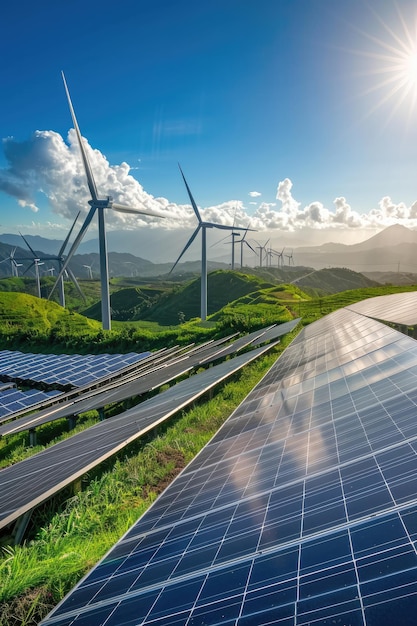 a wind farm has wind turbines on the top