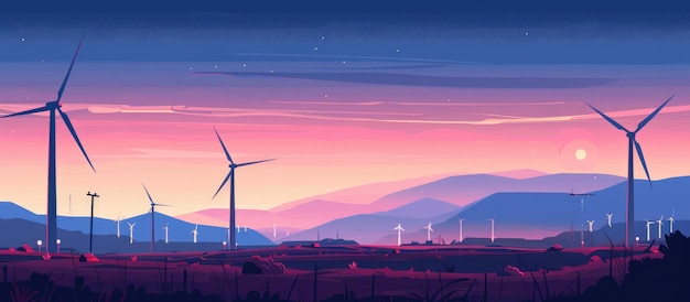 Photo wind farm sunset landscape