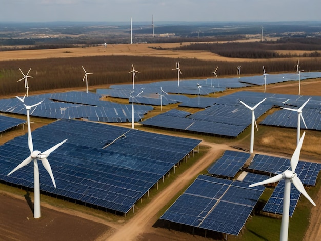 a wind farm with wind turbines in the background