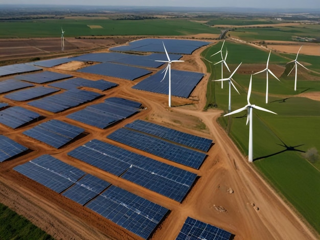 a wind farm with wind turbines in the background