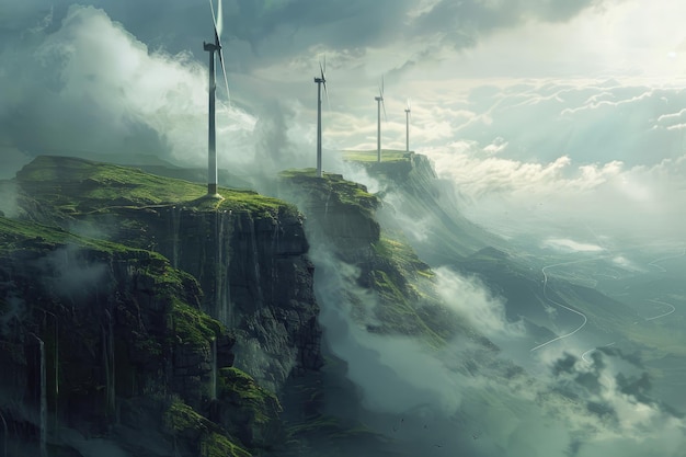 Wind Generators on a Cloudy Ridge Illustration