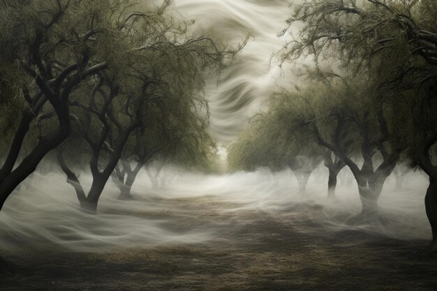 Photo wind howling through a haunted orchard creepy background image photography