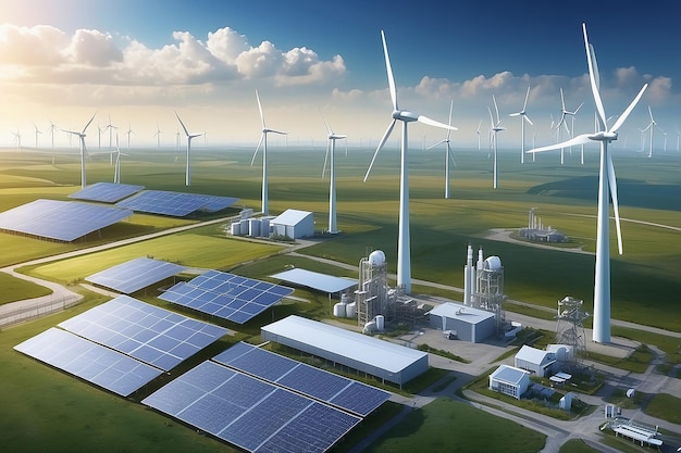 Photo wind power plant and technology smart grid renewable energy sustainable resources