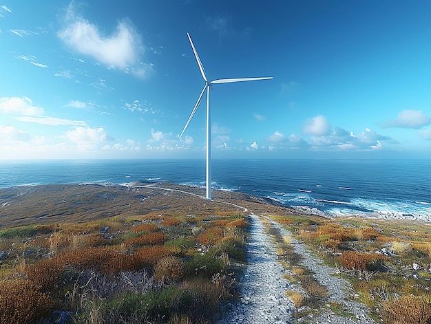 Wind Turbine Against Clear Blue Sky Highly Detailed