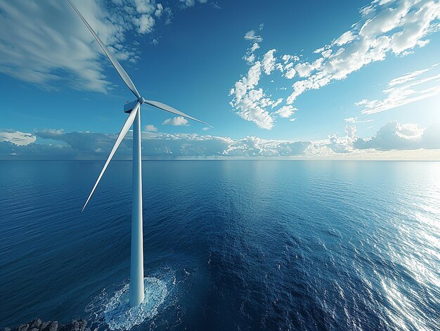 Wind Turbine Against Clear Blue Sky Highly Detailed