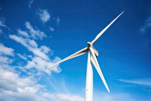 Wind turbine facility for clean electricity solar blue sky and sun