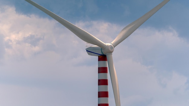 wind turbine in the foreground in the medio campidano wind farm in southern sardinia