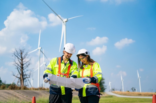 Wind turbine maintenance engineer at wind farm construction site