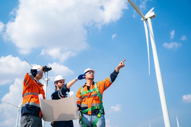 Wind turbine maintenance engineer at wind farm construction site