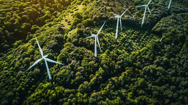 Photo wind turbines among trees in a forest