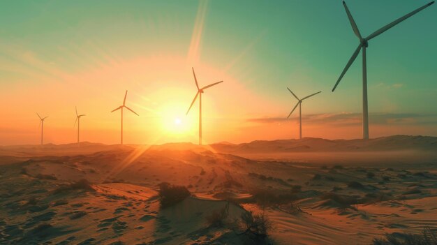 Wind turbines on sunny morning