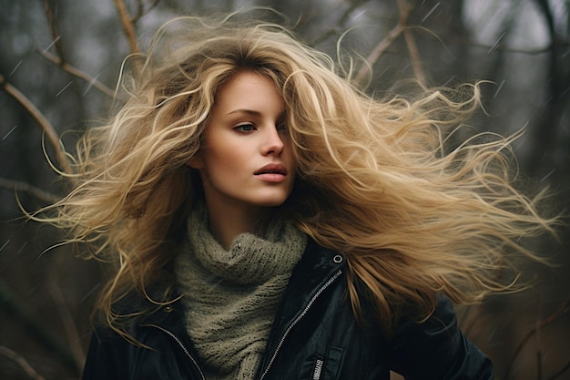 Windblown hair of a horse galloping through a storm