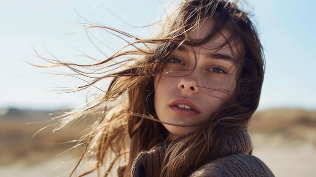 WindBlown Hair Outdoor Portrait of Model