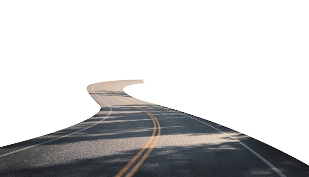 Photo winding asphalt road with yellow symbol and sunlight