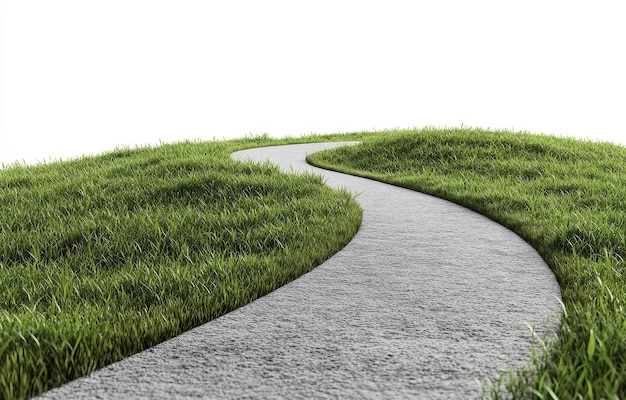 Photo winding concrete pathway through lush green grass