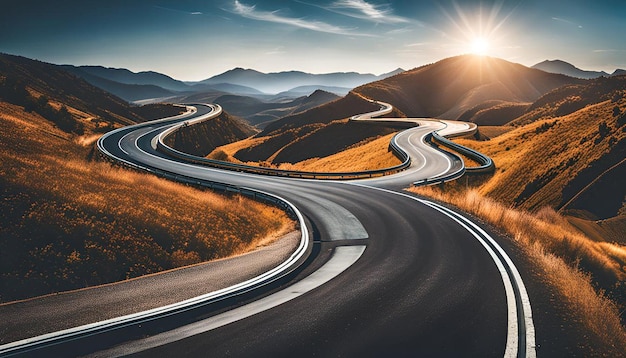 Photo winding curved road or highway with markings