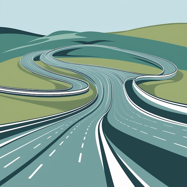 Photo winding curved road or highway with markings