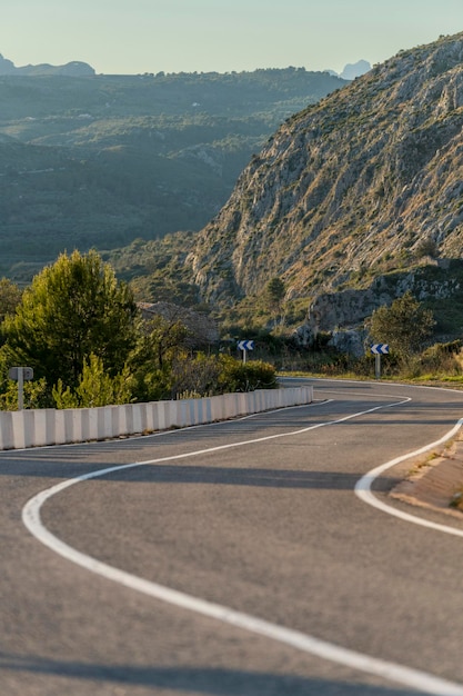 Winding mountain road between Pego village and Vall d'Ebo Marina Alta Costa Blanca Alicante Spain