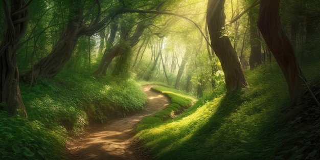 Winding path in summer forest Generative AI illustration