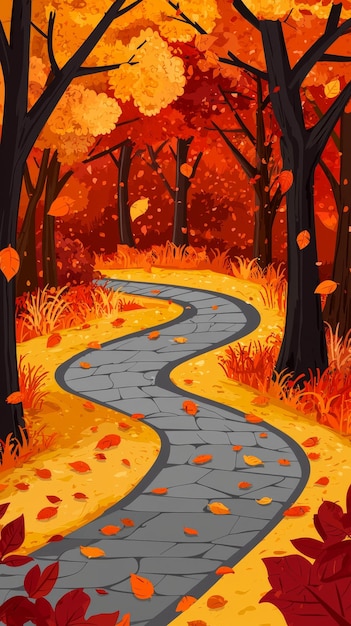 Winding Path Through Autumn Forest