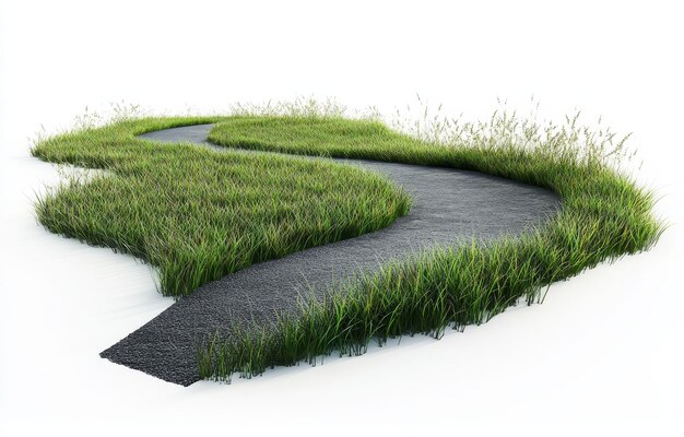 Photo a winding pathway through green grass isolated on a white background