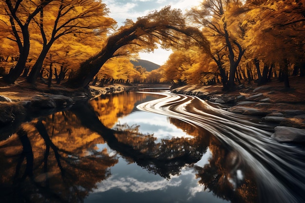 Winding river surrounded by autumn trees