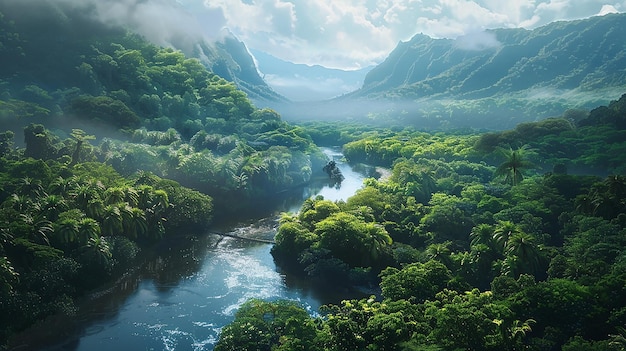 Winding River Through Lush Valley