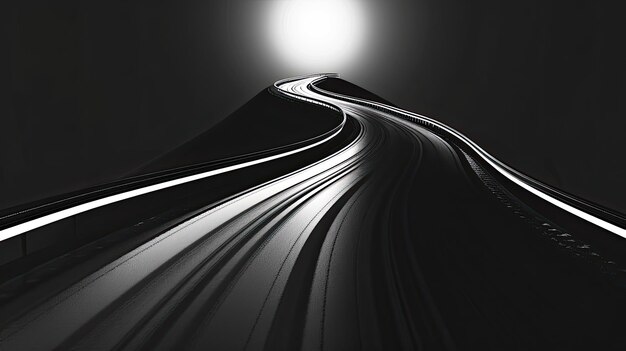 Photo a winding road leading upwards towards a bright light source