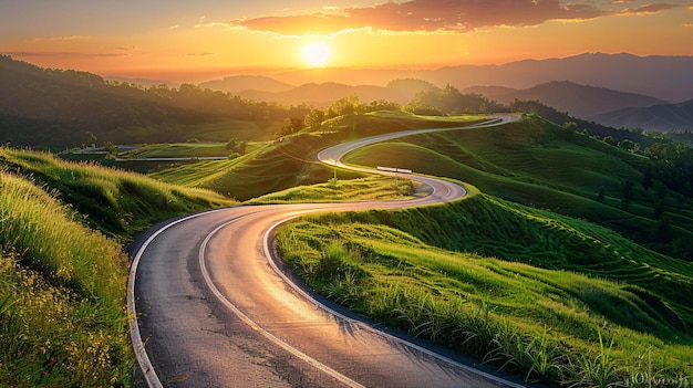 Winding Road at Sunset