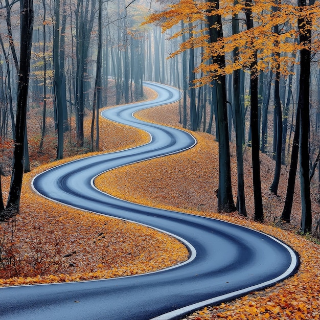 Photo winding road through autumn forest