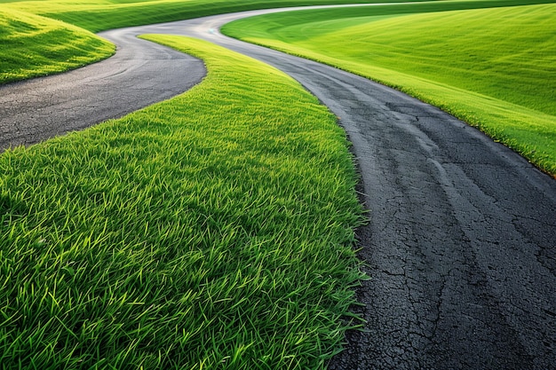 Winding Road Through Green Field