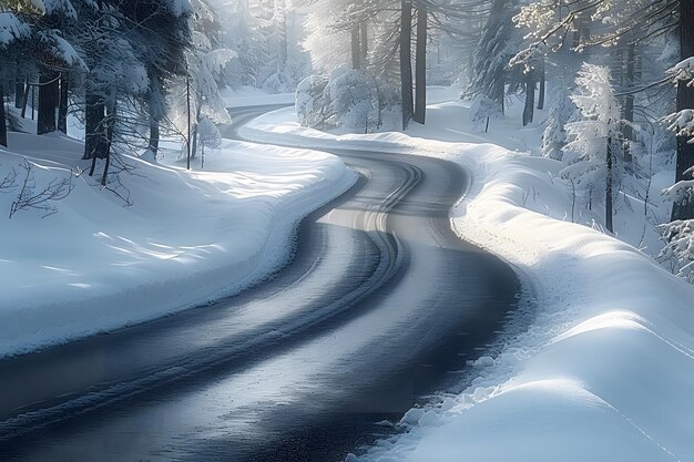 Winding Road Through Snowy Forest