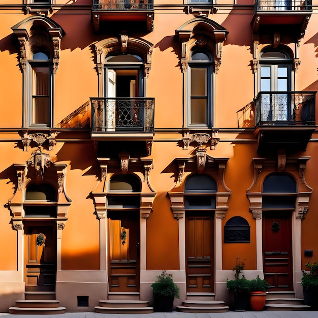 Photo winding staircases and gables of an old tenement house