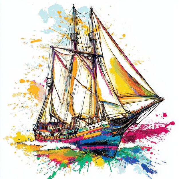 Windjammer illustration in colorful pop art style