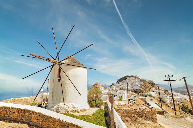 Windmill in Chora village in Serifos island Greece