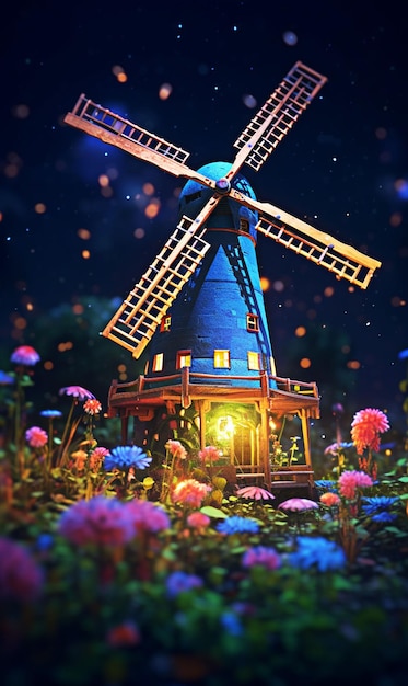 Windmill with flower describe environment energy generative ai