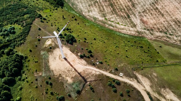 Photo windmills for electric power production aerial view