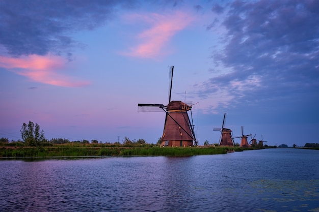 Windmills at kinderdijk in holland netherlands