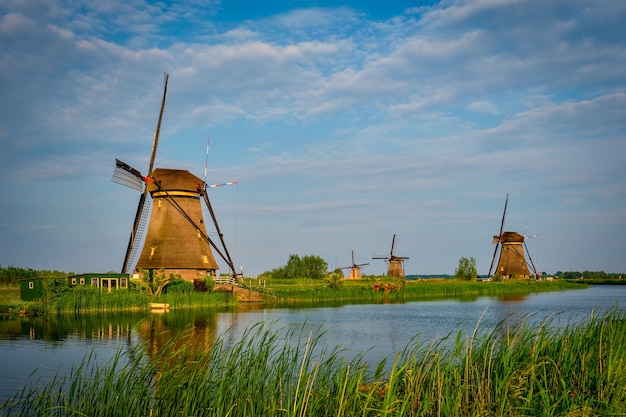 Windmills at kinderdijk in holland netherlands