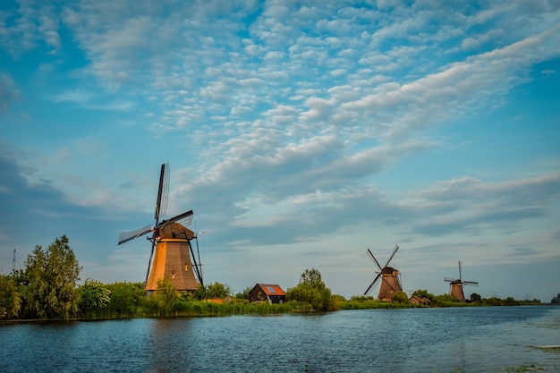 Windmills at kinderdijk in holland netherlands