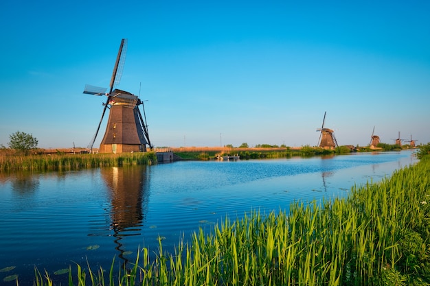 Windmills at kinderdijk in holland netherlands