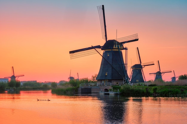 Windmills at kinderdijk in holland netherlands