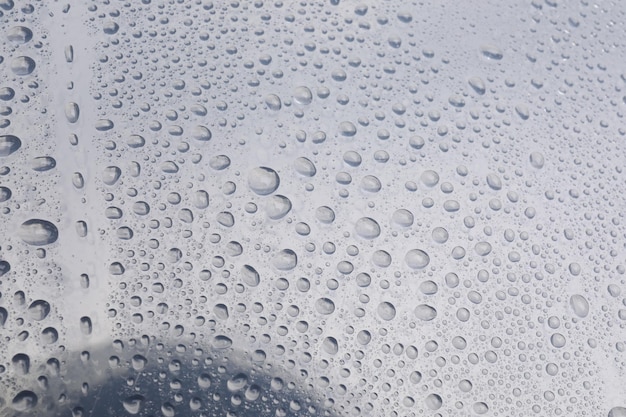 Window glass with water drops closeup view