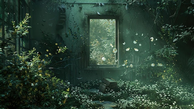 a window in a room with a view of the forest