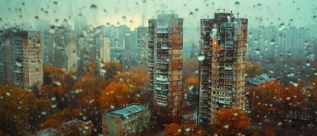 Photo window view of rainy autumn in tolyatti