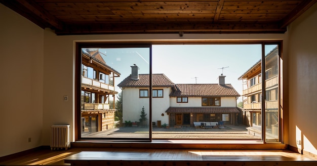 a window with a brown roof and a brown house with a brown roof